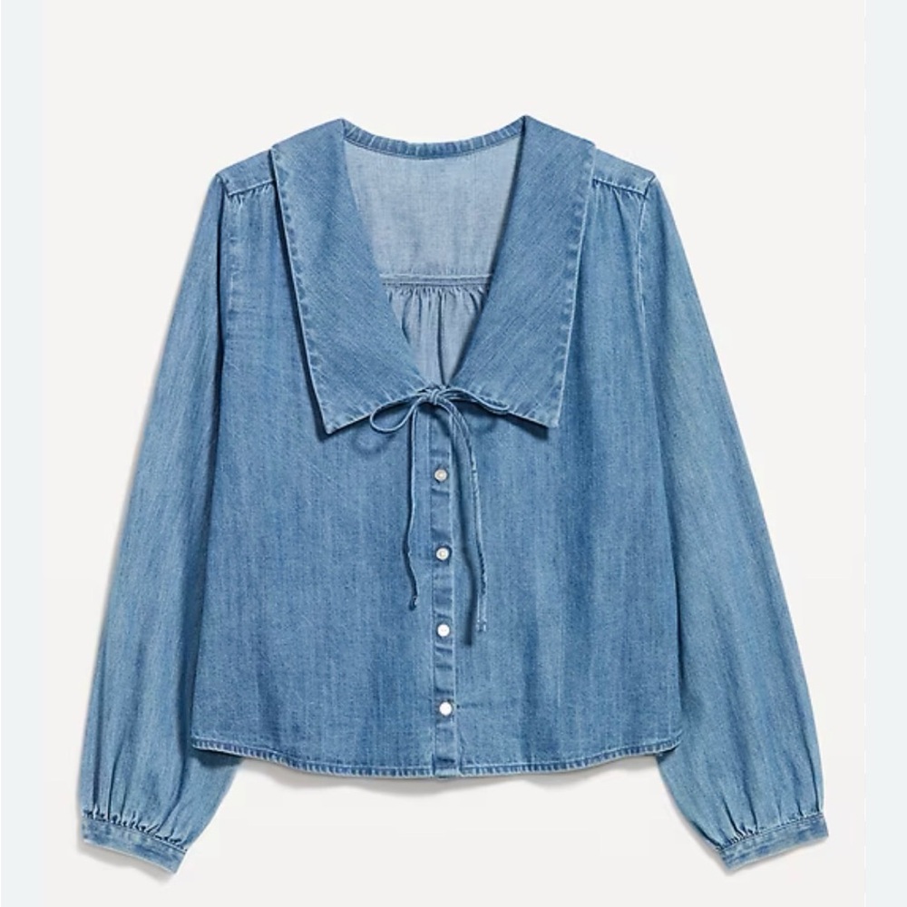 Old Navy Light Blue Denim Tie-Front Blouse